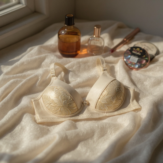 Lightly padded with side shaping panels wire-free lace bra Skin