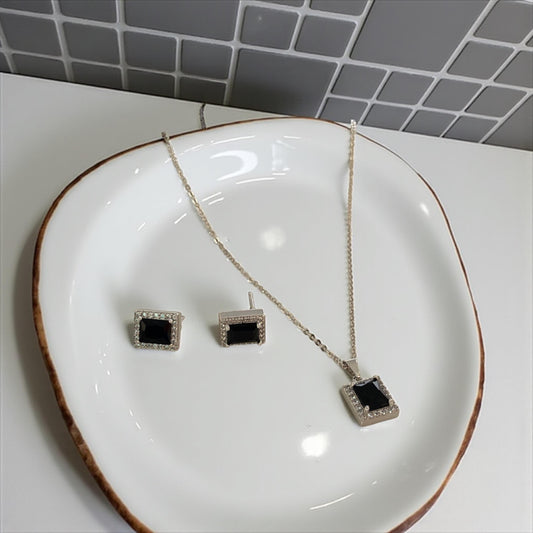 American Diamond Square Silver Plated Delicate Pendant Set