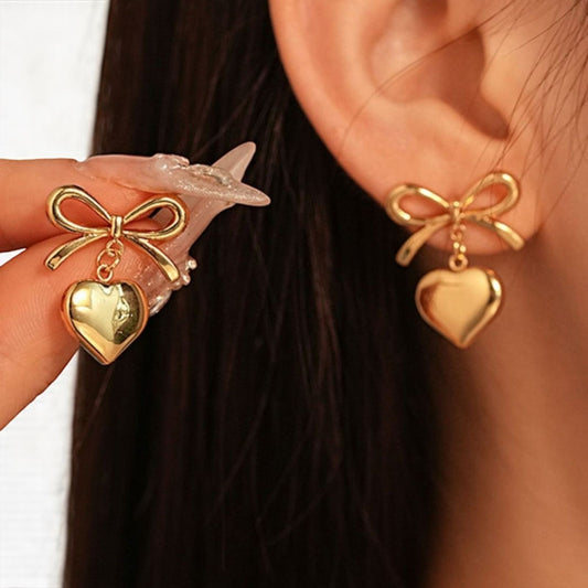 bow heart gold stainless steep earrings
