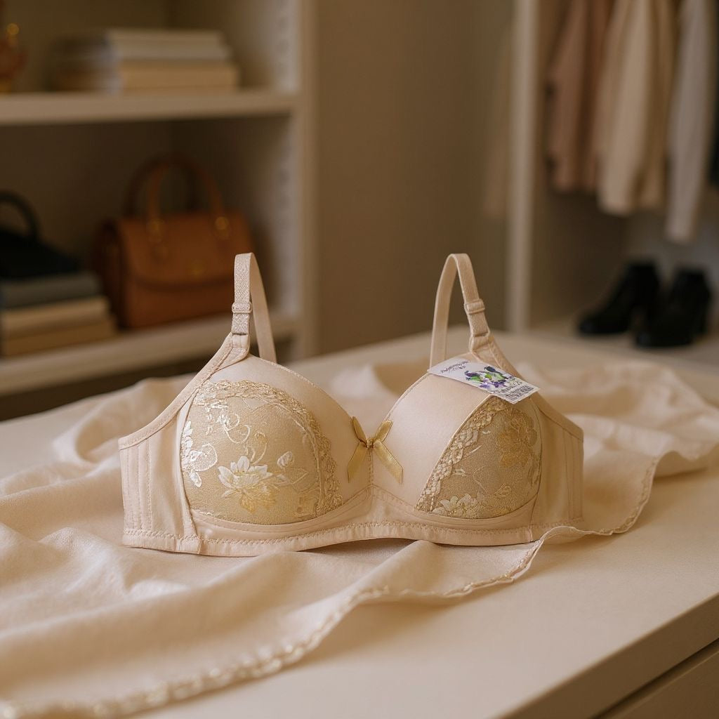 Lightly padded with side shaping panels wire-free lace bra