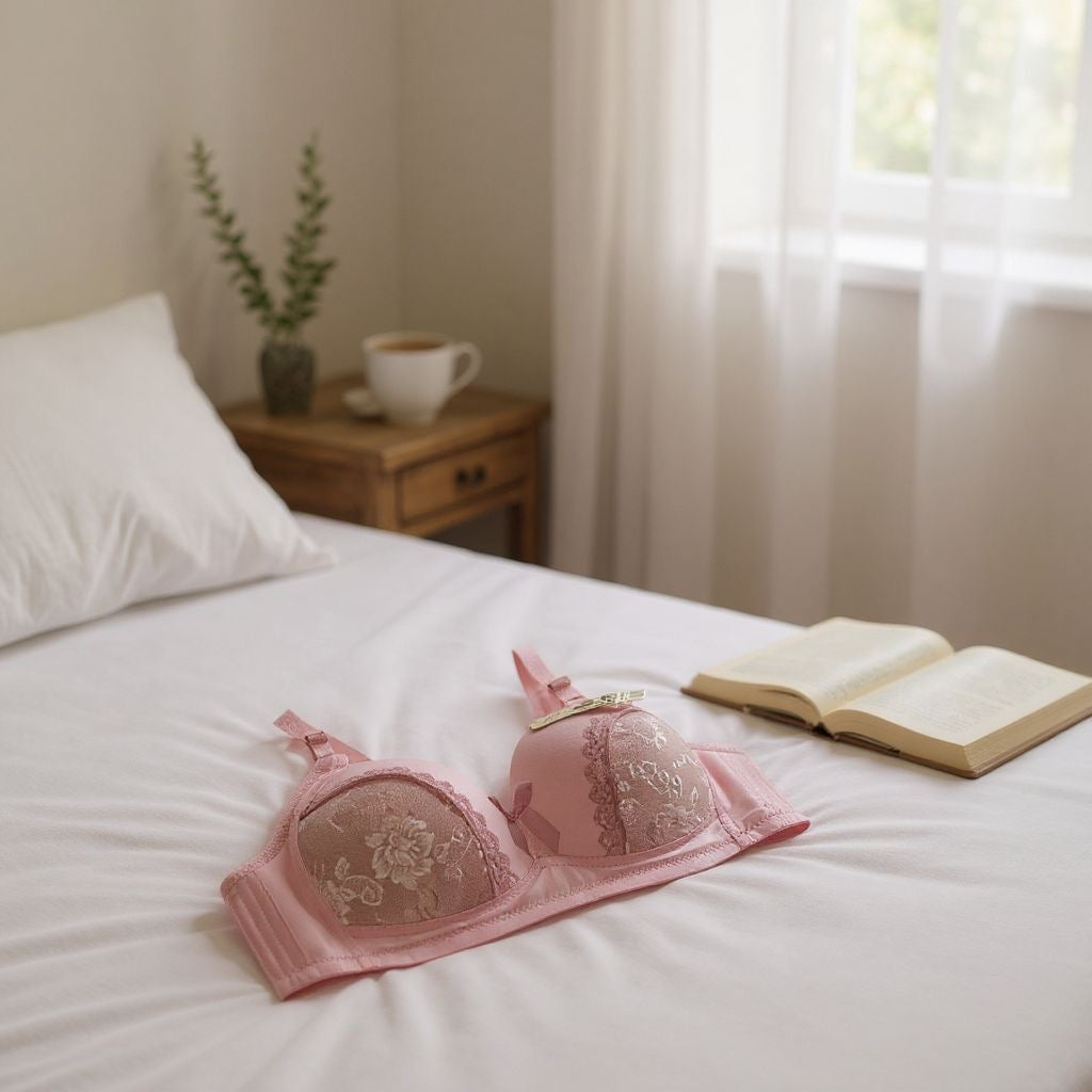 Lightly padded with side shaping panels wire-free lace bra