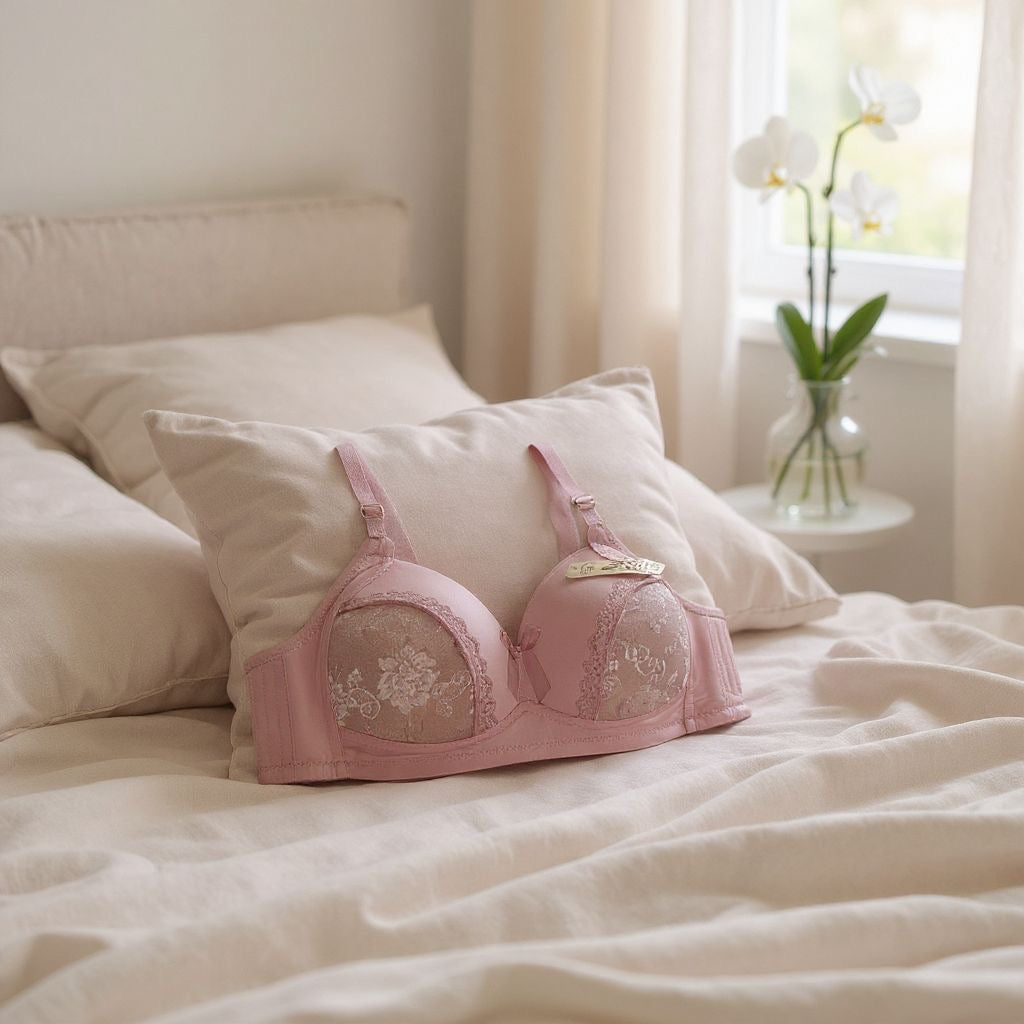 Lightly padded with side shaping panels wire-free lace bra