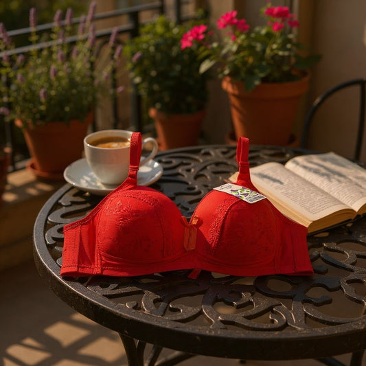 Lightly padded with side shaping panels wire-free lace bra