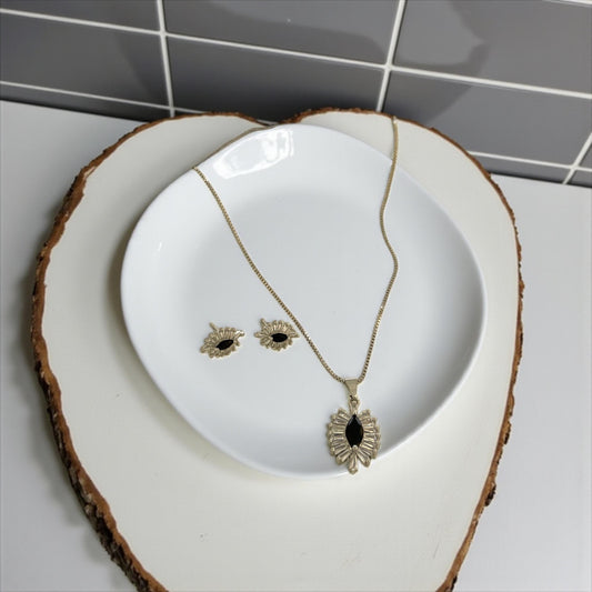 Black Onyx Sunburst Pendant: Sterling Silver Necklace