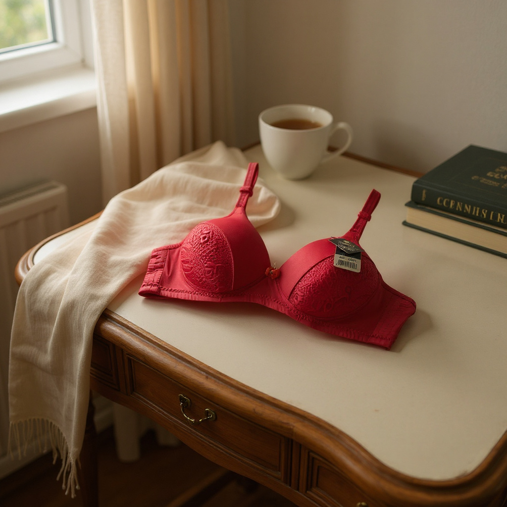 Lightly padded with side shaping panels wire-free bra lace Red