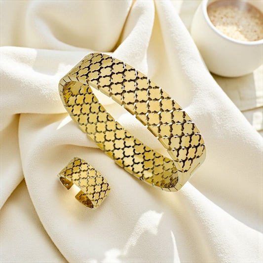 Gold plated handcuff with Ring