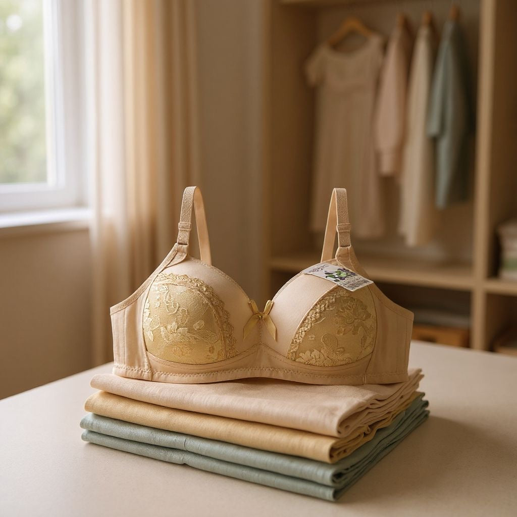 Lightly padded with side shaping panels wire-free lace bra