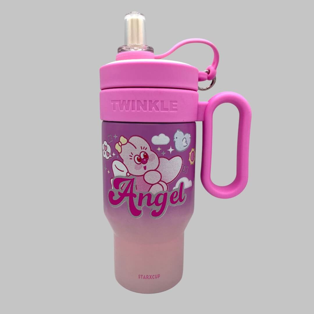 Stainless Steel Twinkle Colorful Tumbler Water Bottle Insulated With Strainer And Straw For Kids 850ml