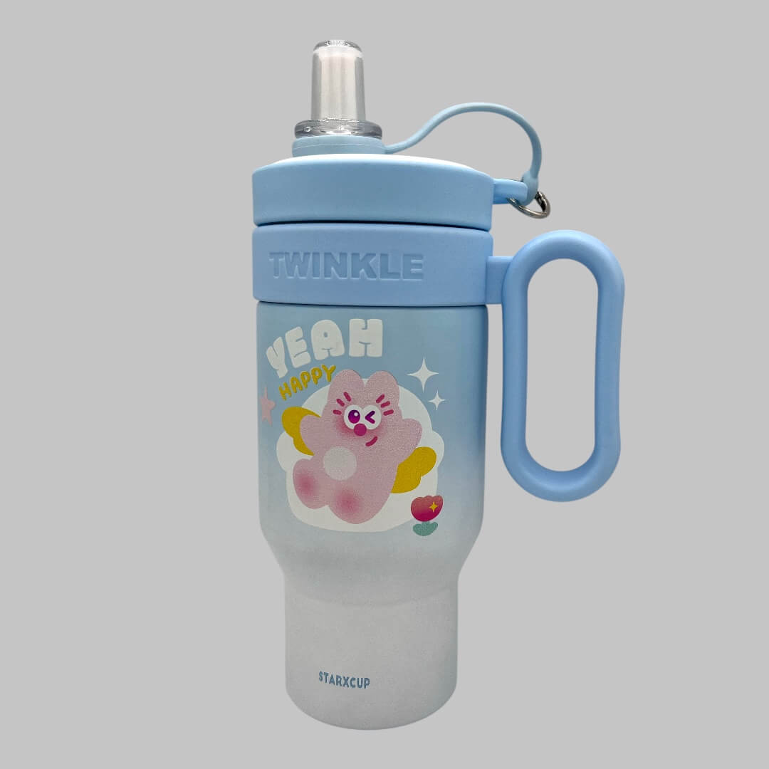 Stainless Steel Twinkle Colorful Tumbler Water Bottle Insulated With Strainer And Straw For Kids 850ml