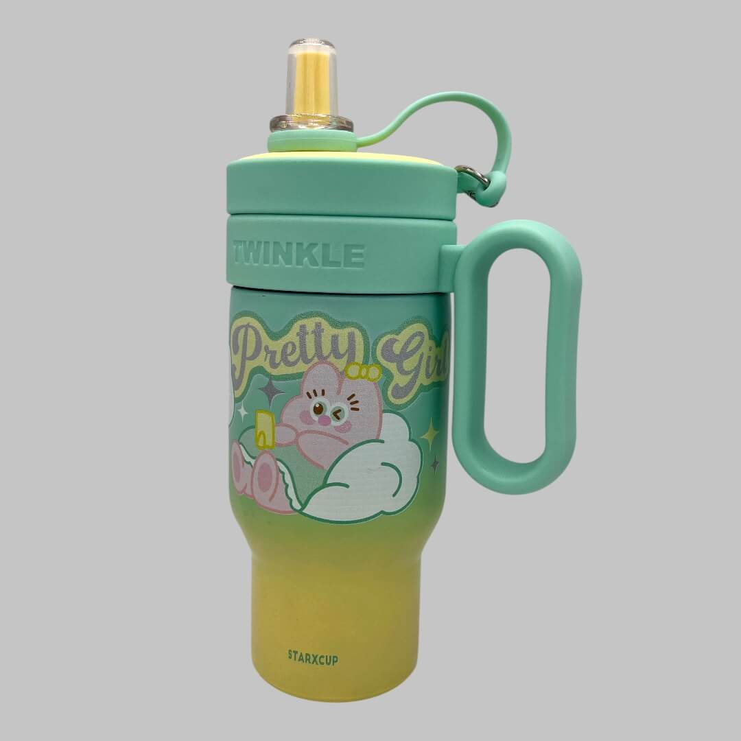 Stainless Steel Twinkle Colorful Tumbler Water Bottle Insulated With Strainer And Straw For Kids 850ml