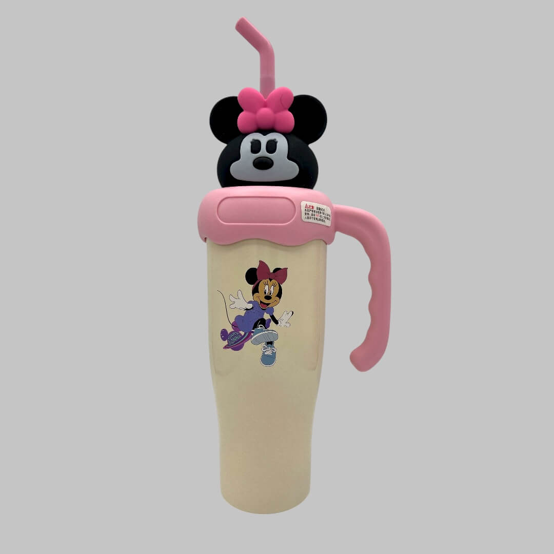 Disney Mickey Minnie Mouse 800ml Insulated Tumbler w/Straw & Lid | Cute Cartoon Stainless Steel Thermos Cup for Girls Kids | School Kids | Birthday Gift