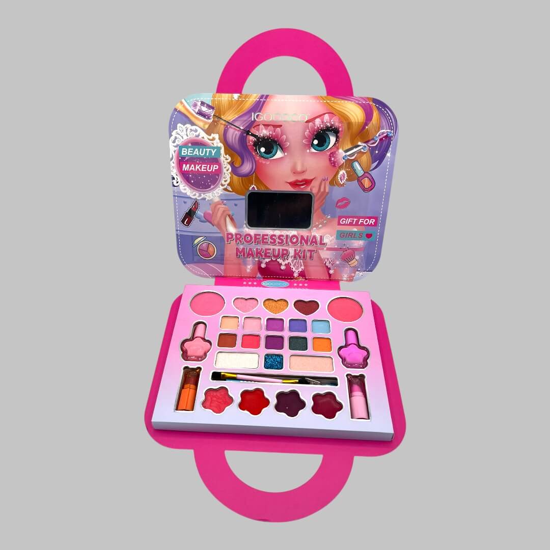 Girls Makeup Kit Toy – All-in-One Professional Makeup Set for Kids | Safe Pretend Play Beauty Set with Mirror, Brush & Accessories