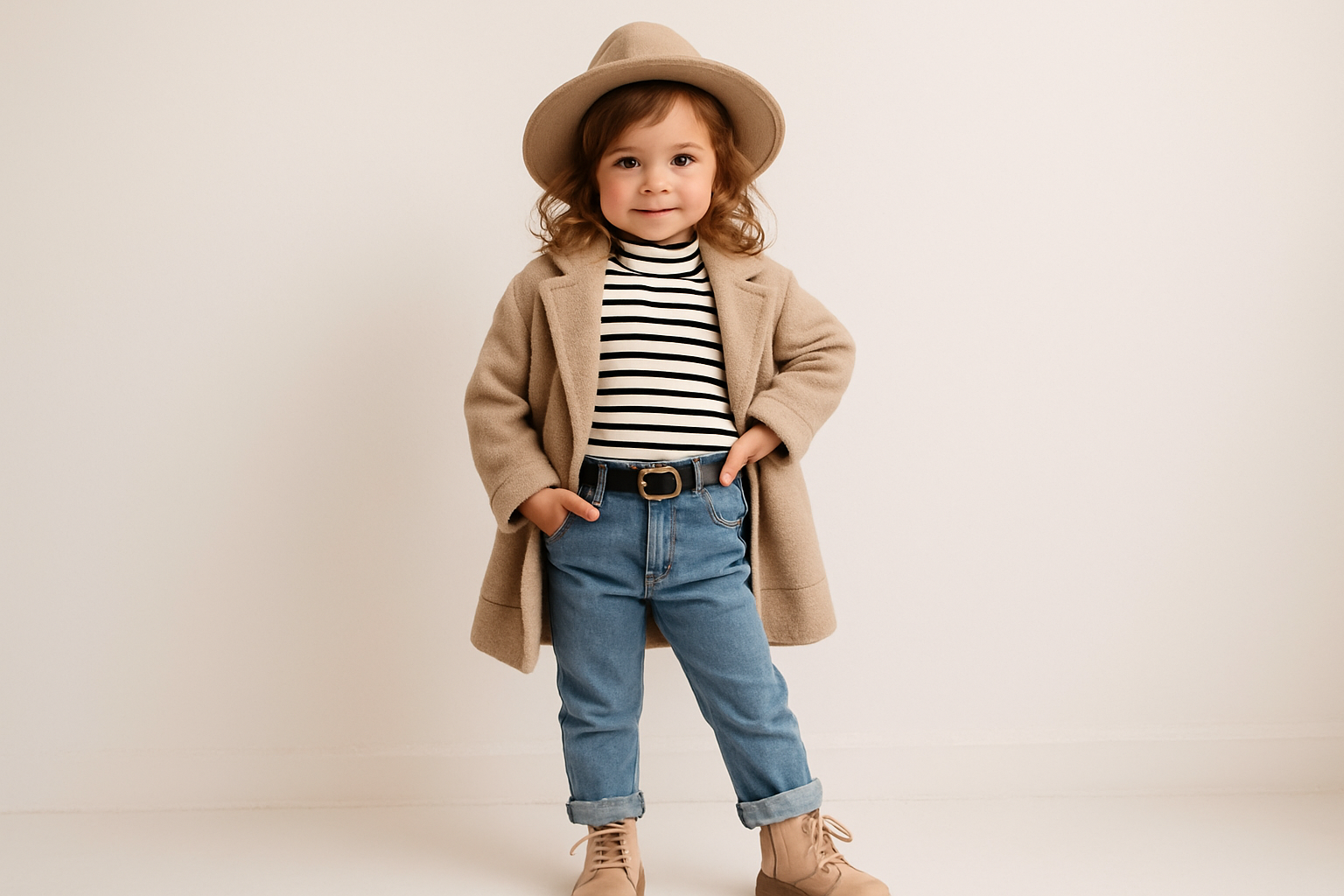 create little cute fashion girl with off-white background